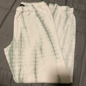 Green and white tie died sweatpants